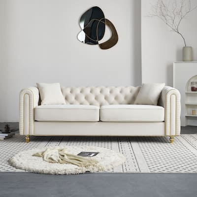 86''Luxury Modern Tufted Sofa With 2pcs Of Toss Pillows For Living Room ,Bedroom,Beige Color