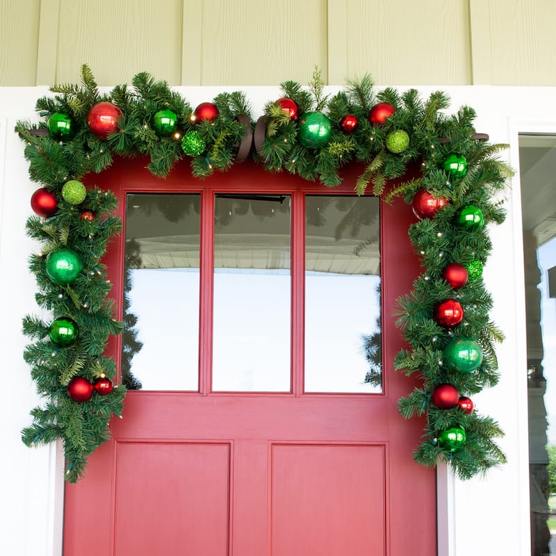 9 ft. Artificial Christmas Garland with Lights - Christmas Cheer - Red