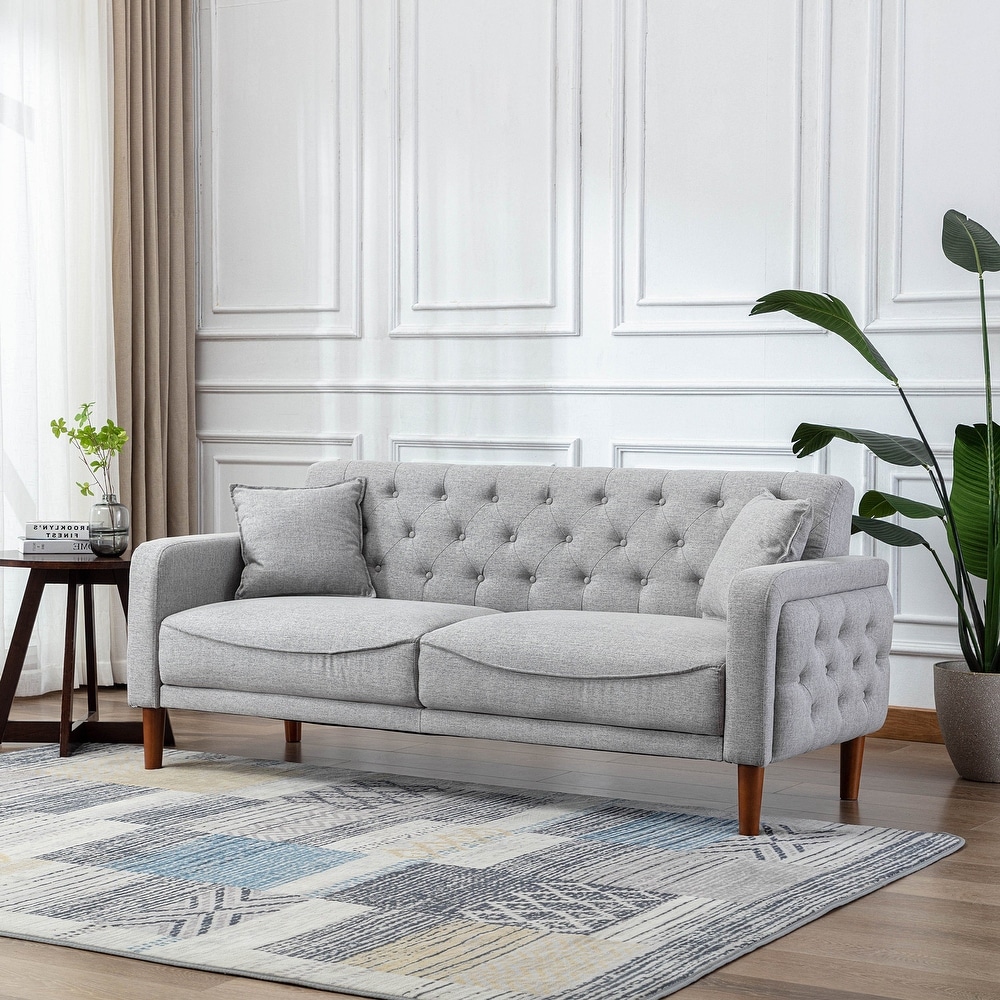 Grey tufted couch deals
