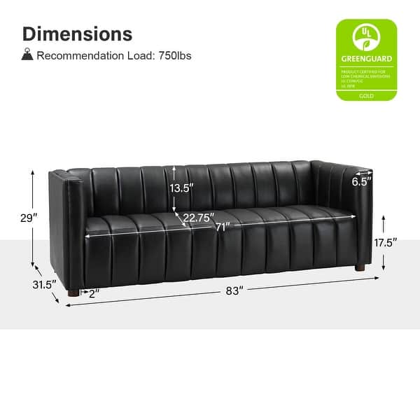 dimension image slide 4 of 10, HULALA HOME Olinto Modern 83''W Genuine Leather Tufted Couch Sofa with Channel Back and Solid Wood Legs