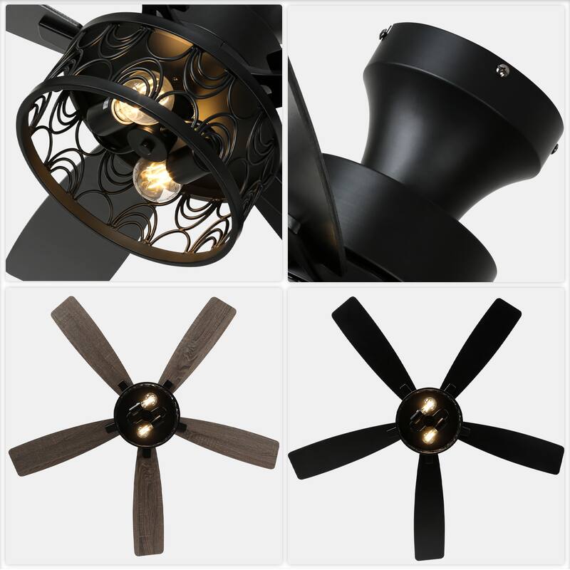 Bella Depot 52" Black Modern Flush Mount Ceiling Fan with Light and Remote