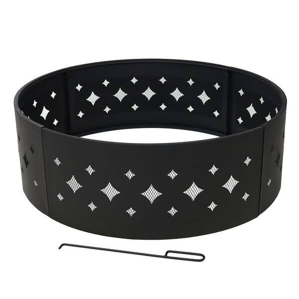 Shop Heavy Duty 36 Inch Black Steel Fire Pit Ring With Diamond Pattern Overstock 29084612