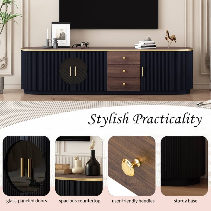 70.8'' Modern TV Stand for TVs up to 80'', Entertainment Center with 3 Drawers, 2 Cabinets & Glass Doors for Living Room