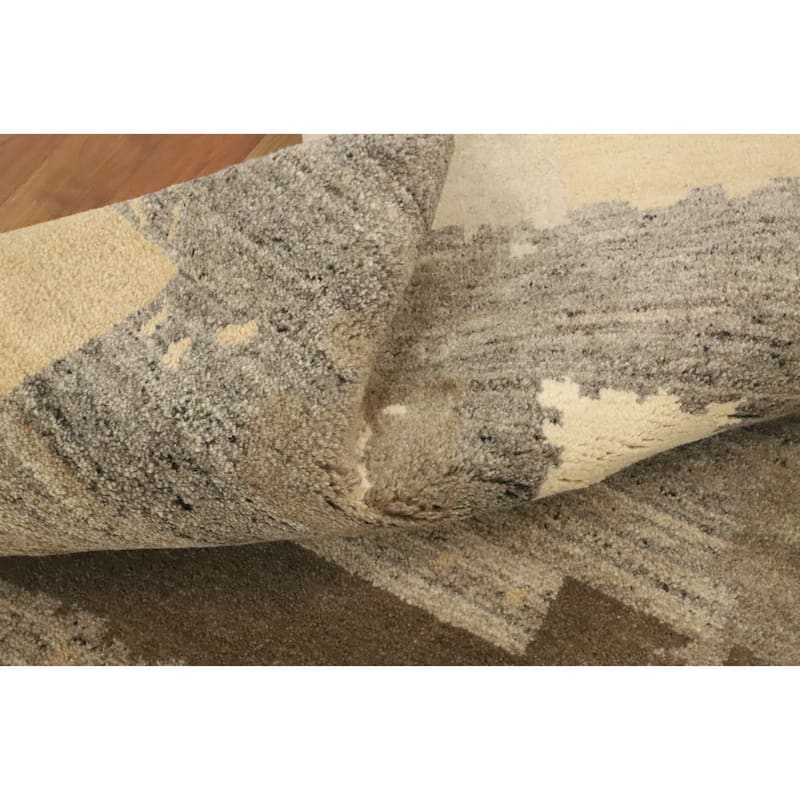 Hand Knotted Oriental 100% Wool Carpet Modern Abstract Greys & Charcoal Gabbeh Area Rug - 7' 3'' X 4' 11''