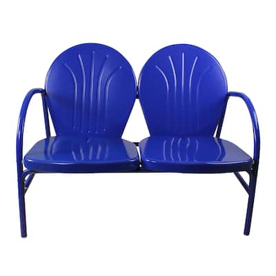47-Inch Outdoor Retro Tulip Steel Loveseat, Blue