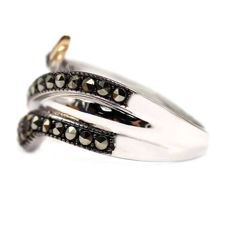 14K Yellow Gold With Sterling Silver Two Tone Black Spinel Ring