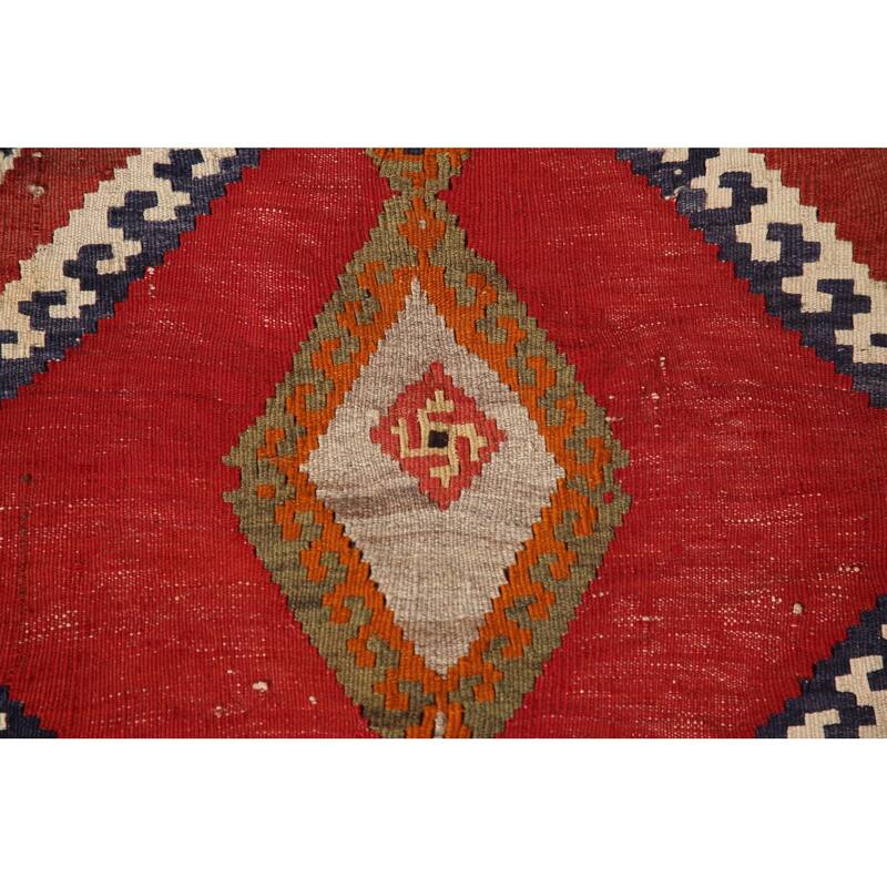 Orange Kilim Qashqai Persian Vintage Area Rug Hand-Woven Wool Carpet - 4'8" x 8'8"