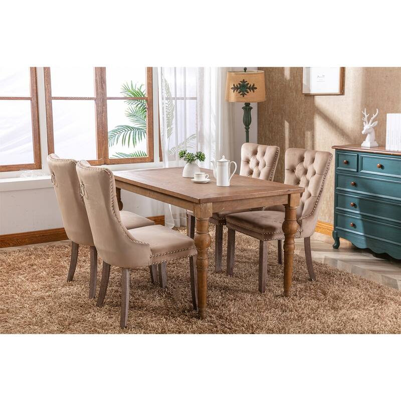 GDF Studio-Nikki Modern Wood Velvet Upholstered Dining Chair with Tufted Design, Nailhead Trim, 2-Pcs Set