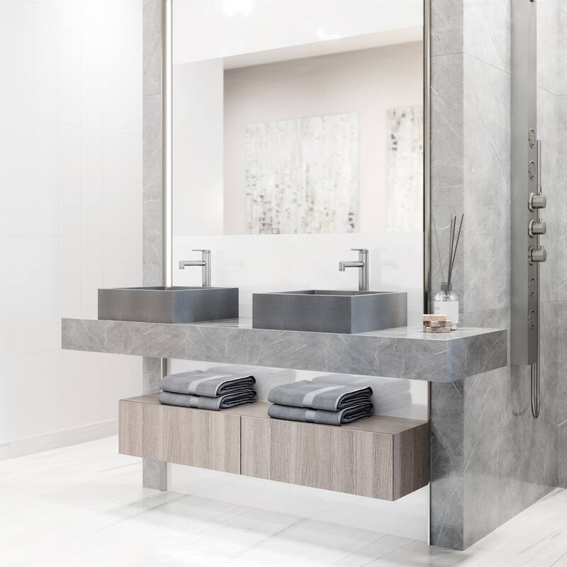 VIGO Alhambra 15"L x 15"W Concrete Vessel Sink and Sterling 11"H Faucet Set