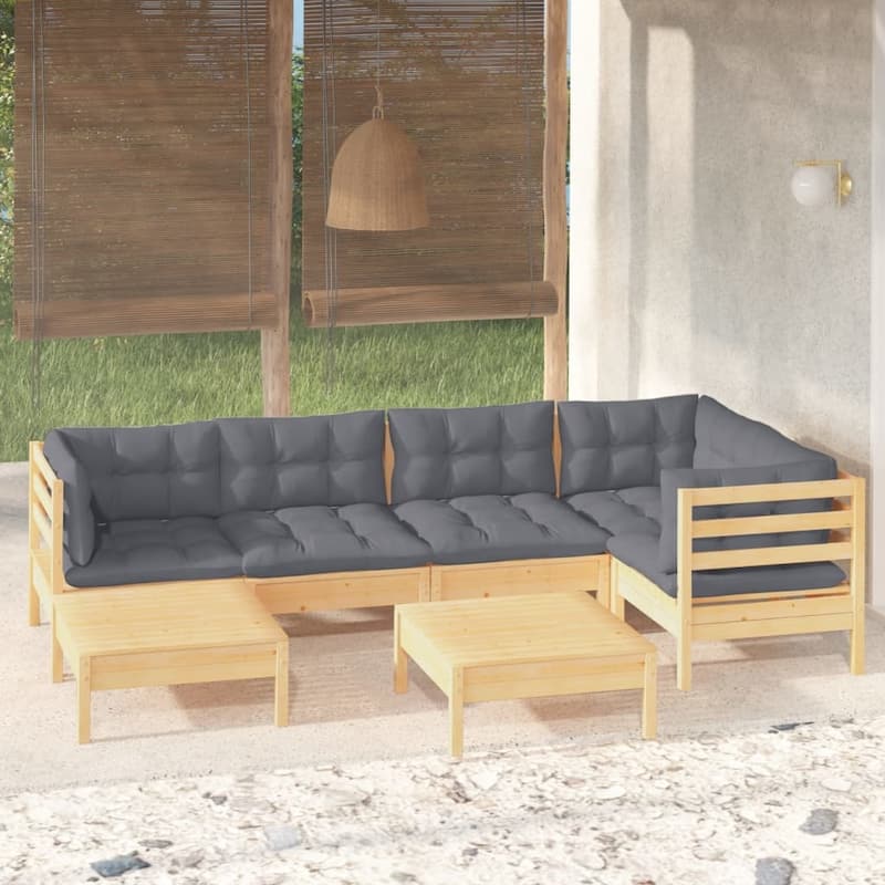 vidaXL Solid Pinewood Patio Lounge Set 7 Piece with Cushions Multi Colors - 25" x 25" x 24.6"