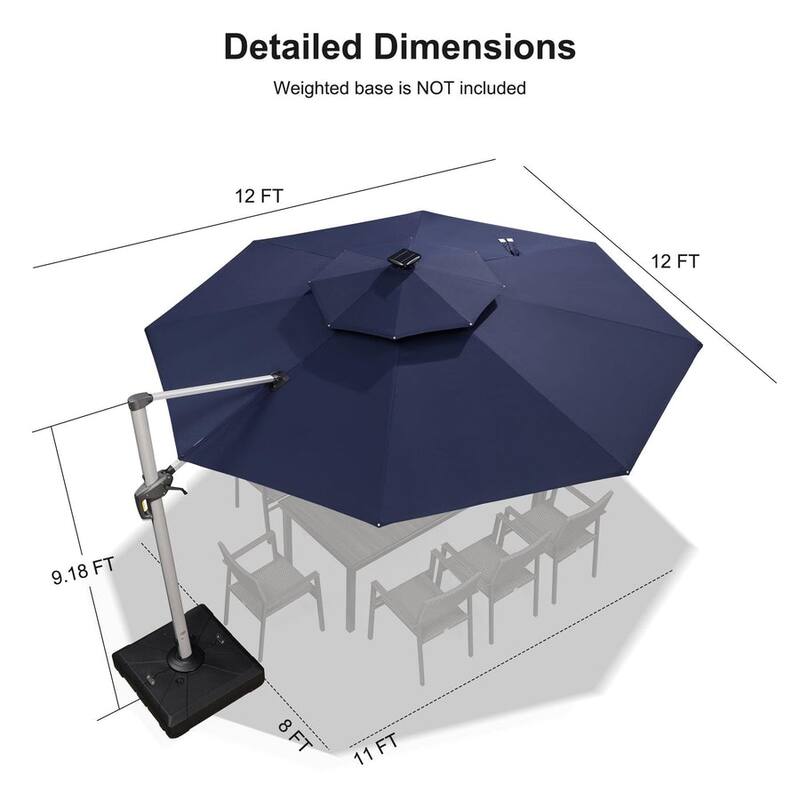 PURPLE LEAF 12 ft Double Top LED Round Patio Cantilever Umbrella