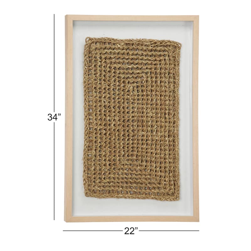 Large Rectangular Shadow Box w/ Natural Beige Rope Abstract Wall Art 22 x 34 - 22 x 2 x 34 - Brown