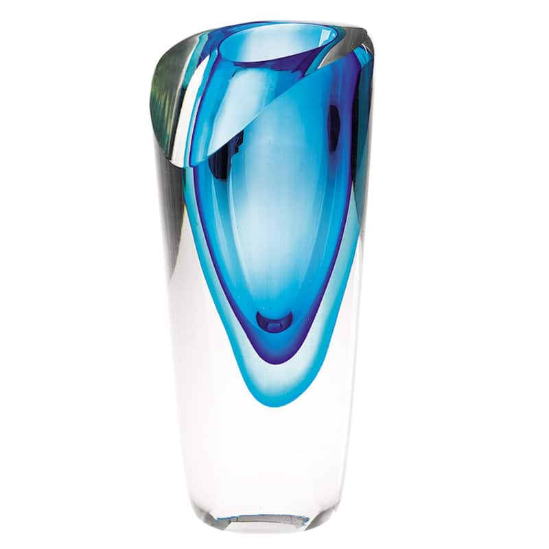 HomeRoots 8" Clear and Blue Crystal Table Vase - 4" x 4" x 7.5"