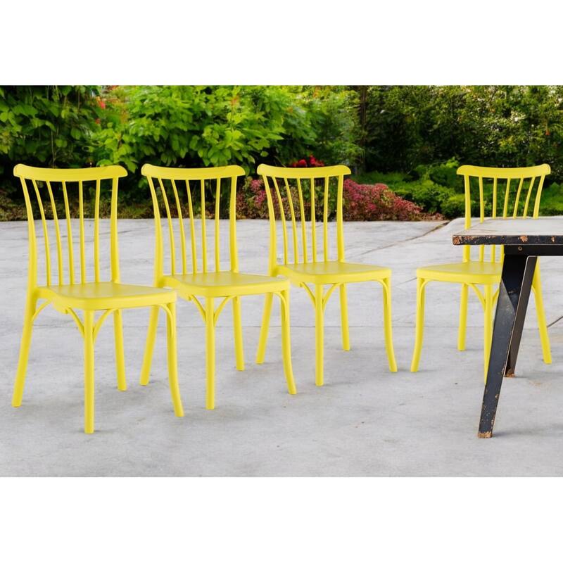 HomeRoots Set of Two Yellow Heavy Duty Plastic Outdoor Stacking Dining Chairs - Yellow