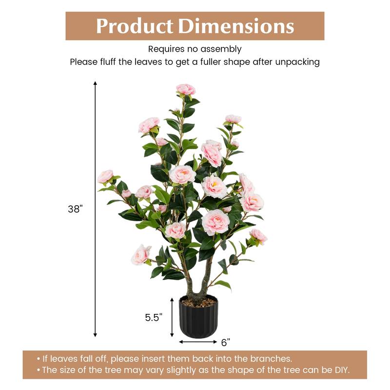 Gymax 2PCS 38'' Artificial Camellia Tree Faux Floral Plant Fake Tree