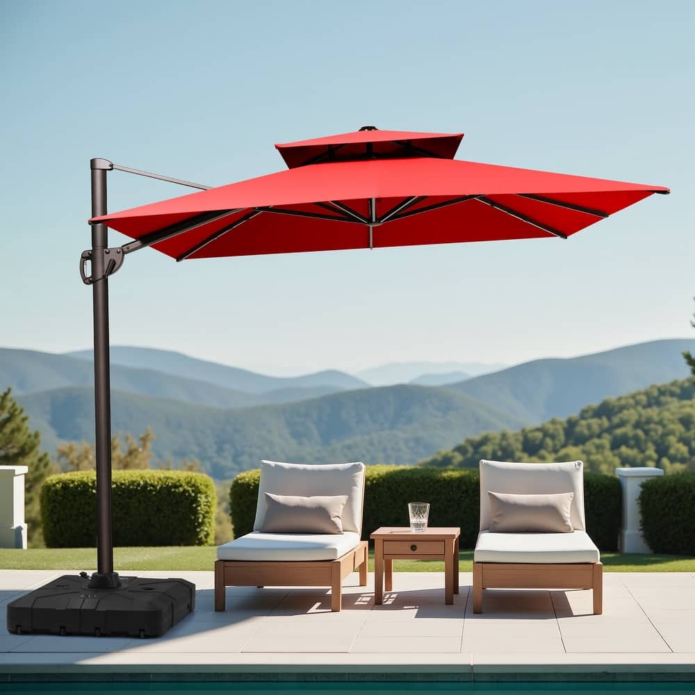 10.5 ft. x 9 ft. 360-Degree Rotation Cantilever Patio Umbrella with Base Stand