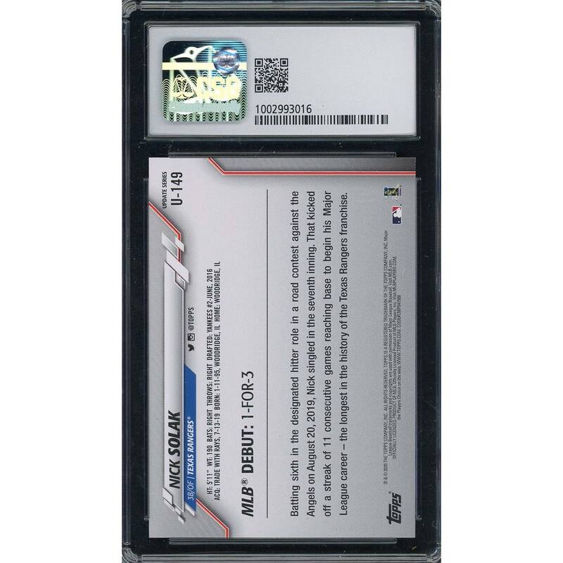 Nick Solak 2020 Topps Update Baseball Rookie Card #U-149 Graded CSG 9 - 8'6" x 11'6"