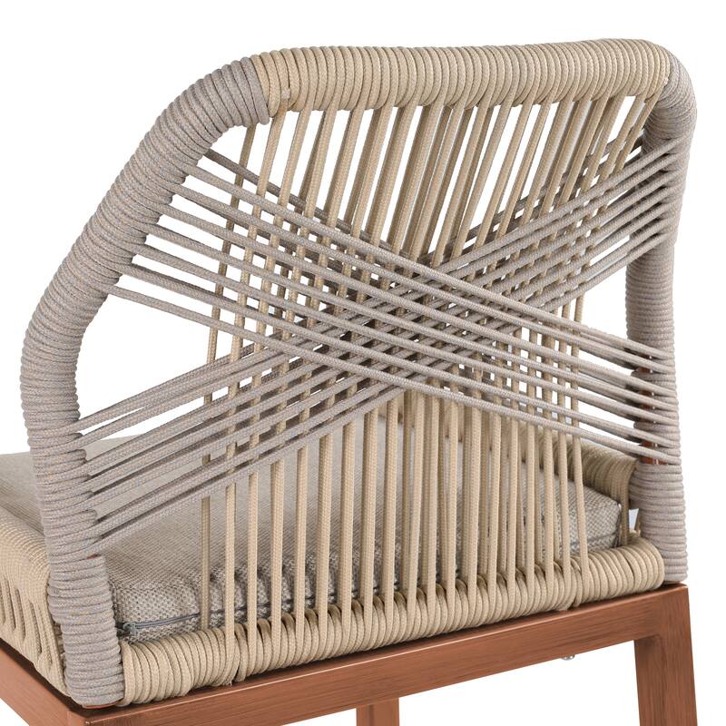 2 Set Modern Aluminum Twill Wicker Woven Outdoor Bar Stool Chair Set, Counter Height Stool with Back and Cushion - 40.6"H