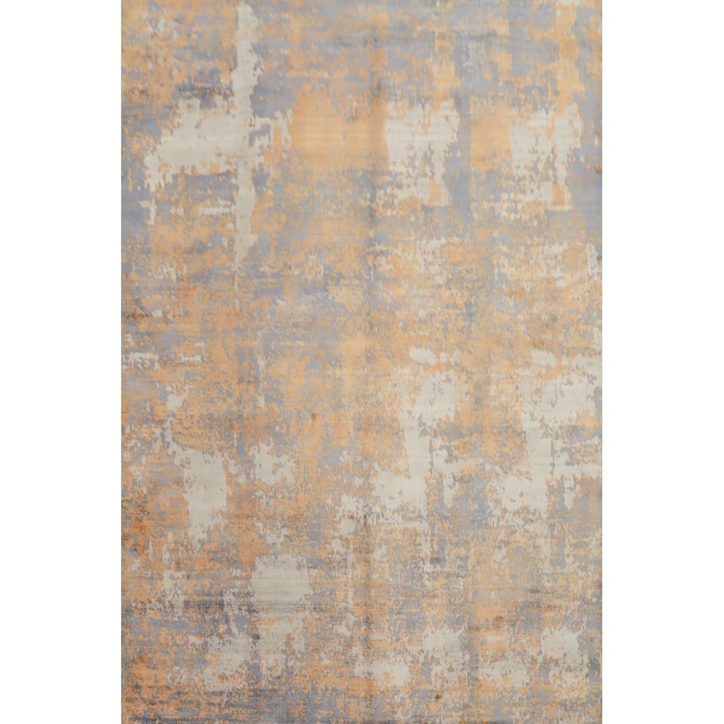 Hand Knotted Oriental Viscose Silk Carpet Modern Abstract Oranges & Rust Abstract Area Rug - 8' 4'' X 6' 7''