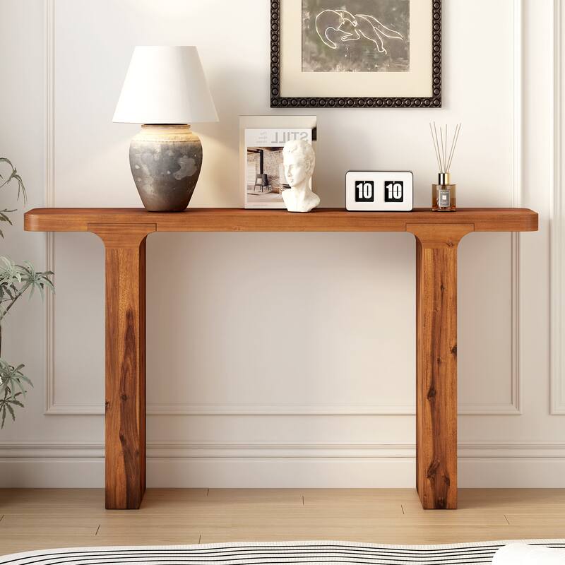 60" Farmhouse Entryway Table with Large countertop, Minimalism Sofa Table with Acacia Veneer, Elegance Console Table