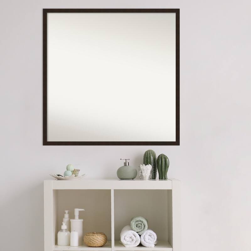 Non-Beveled Wood Bathroom Wall Mirror - Carlisle Espresso Narrow Frame