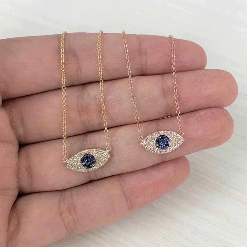 Joelle Collection Evil Eye Necklace 14K Gold Diamond & Sapphire