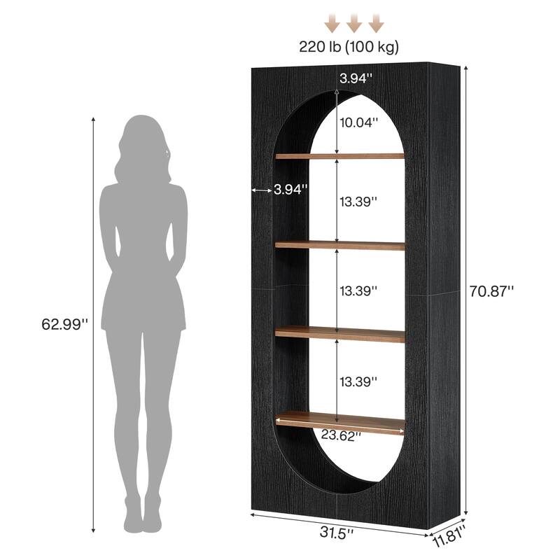 70.8" Tall Arched Bookcase, 5-shelf Modern Black Bookshelf (Set of 2) - 11.81" D x 31.5" W x 70.86" H