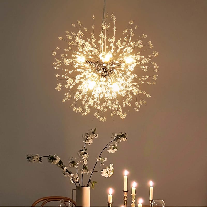 8-Light Modern Luxurious Sputnik Starburst Sphere Pendant Starburst Crystal Chandelier