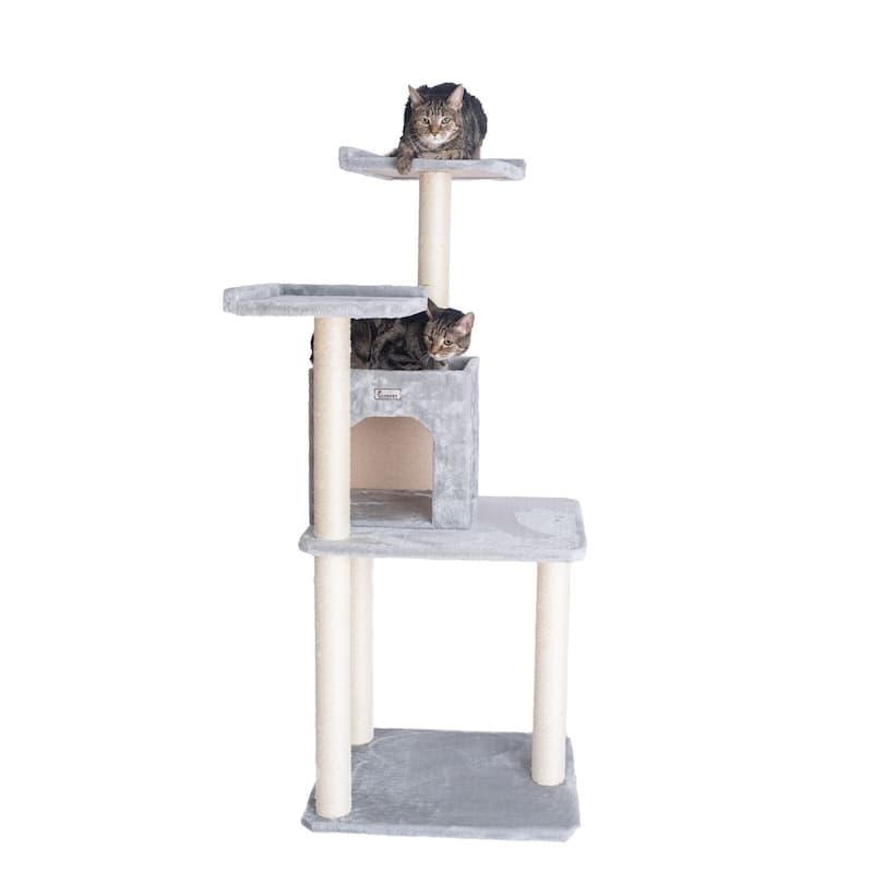 GleePet 57-Inch Real Wood Cat Tree With Two-Door Condo - Silver Gray