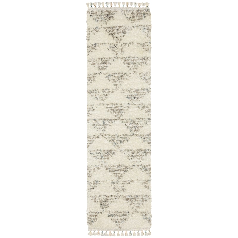 Style Haven Aire Triangles Ivory/ Multi Shag Tassel Fringe Rug. - 2' 3" x 7' 6" - Runner