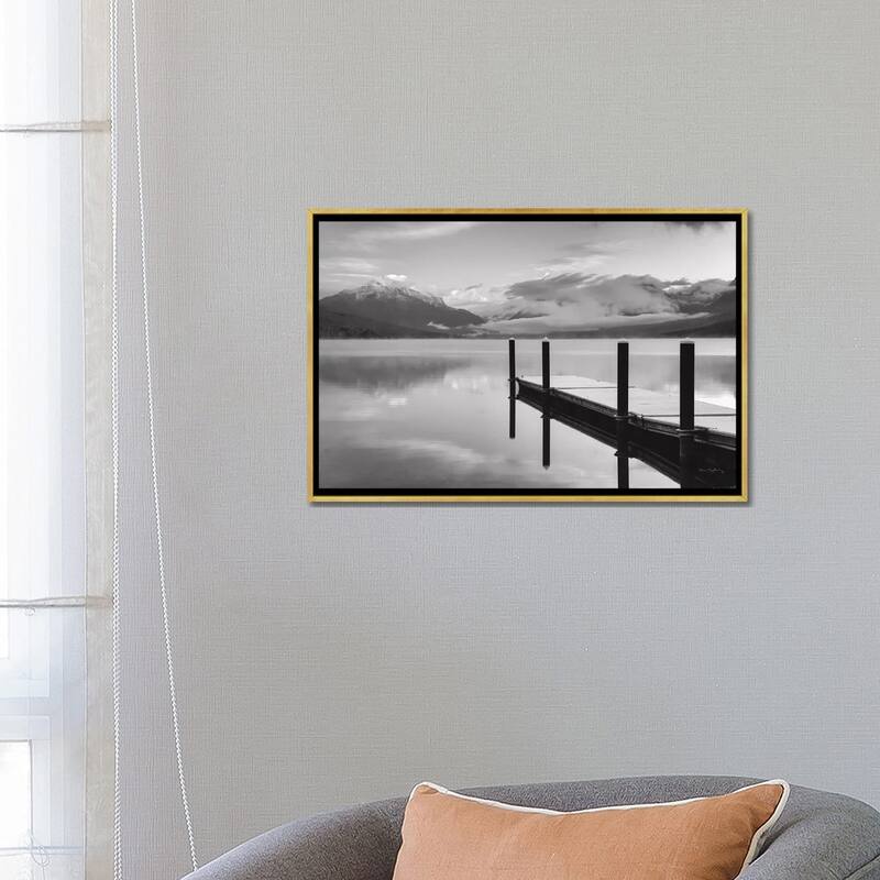iCanvas "Lake McDonald Dock In Black & White" by Alan Majchrowicz Framed Canvas Print
