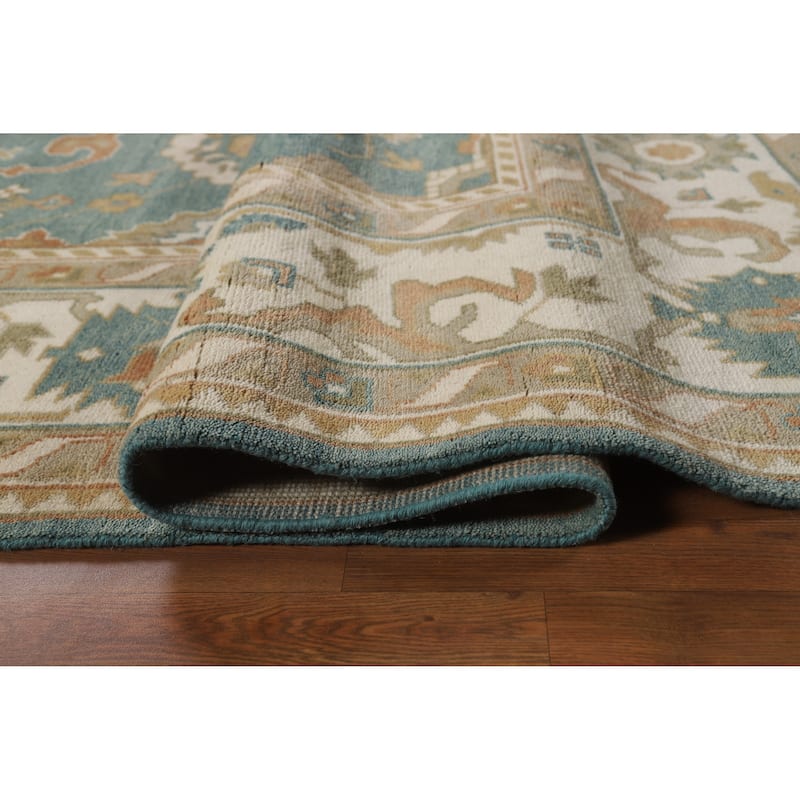 Floral Blue Oushak Style Area Rug Handmade Wool Carpet - 9'0" x 11'10"