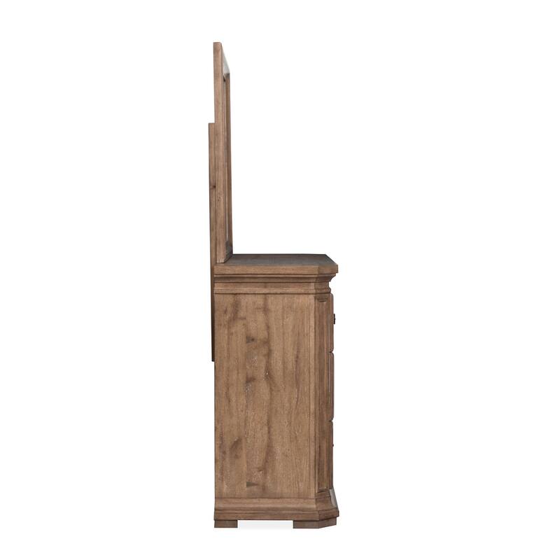 Magnussen Home Adler Court Florentine Walnut Drawer Dresser With Landscape Mirror