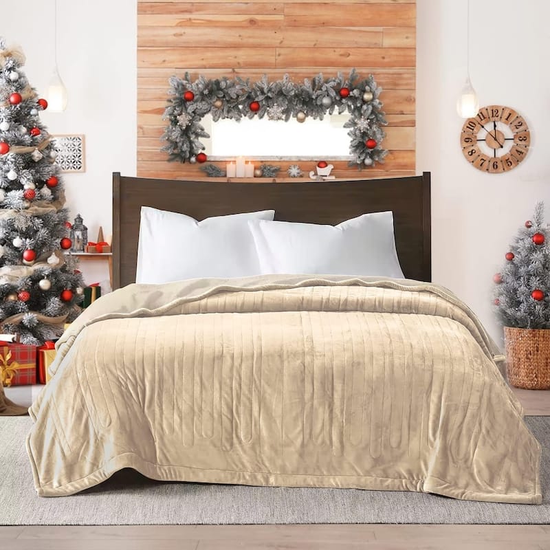 Royalcraft Double-Layer Flannel Heated Blanket with Dual Controllers