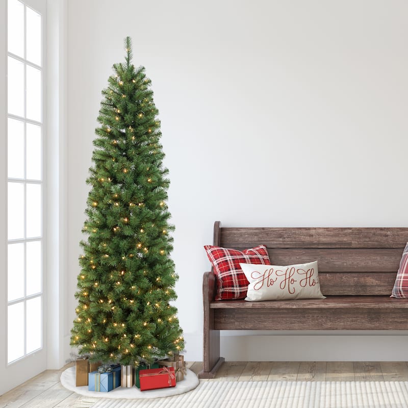 Puleo International 7.5 foot Pre-Lit Northern Fir Pencil Artificial Christmas Tree