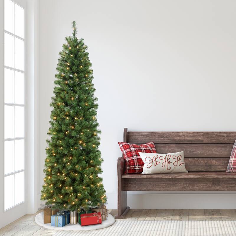 Puleo International Pre-Lit 6.5' Pencil Northern Fir Artificial Christmas Tree