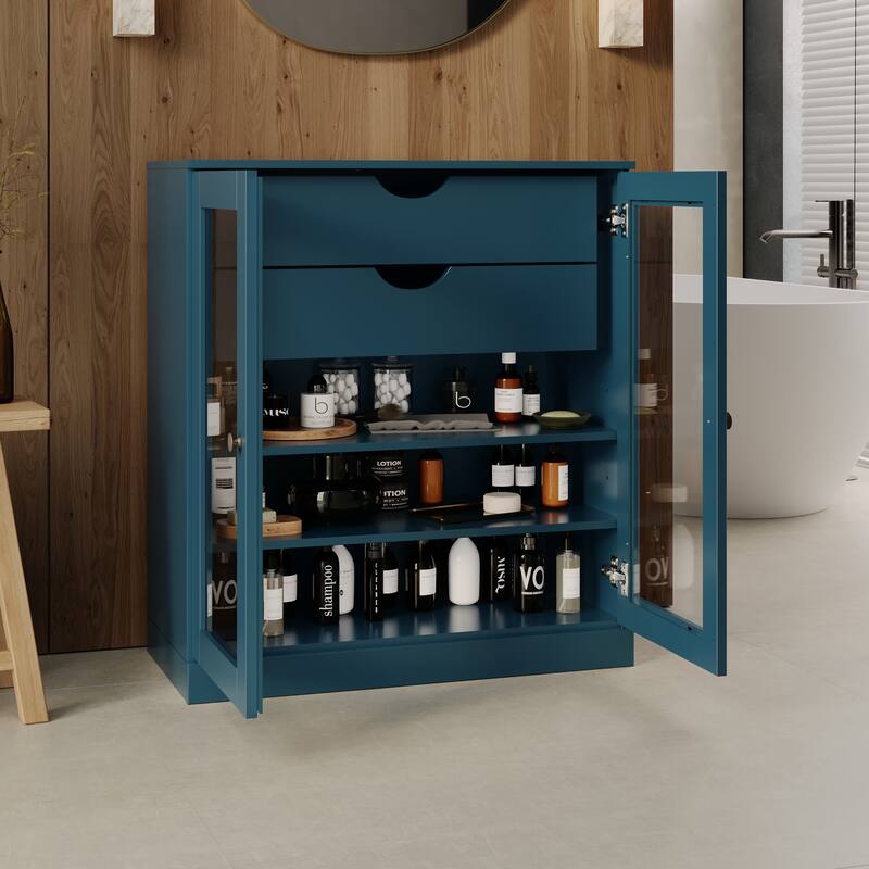 Palace Imports 100% Solid Wood 32" Bathroom Cabinet with Clear Glass Doors, 2-Drawers and Adjustable Shelves