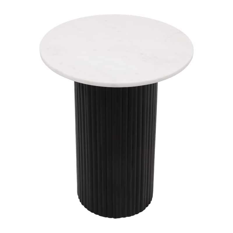 Modern Round Stone Top End Side Table with Mango Wood Base - 22" - 22.25"