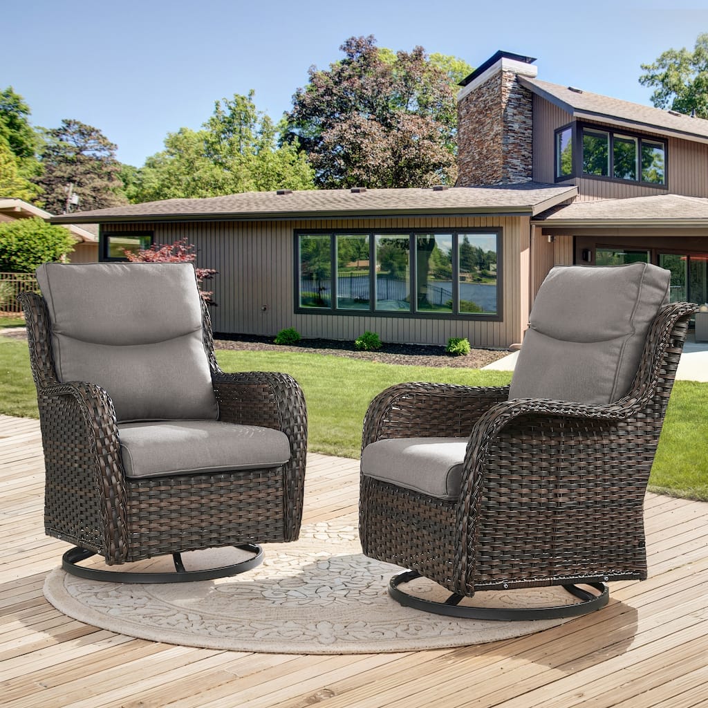 PE Wicker Rattan Outdoor Patio Swivel Rocking Furniture Set - Brown