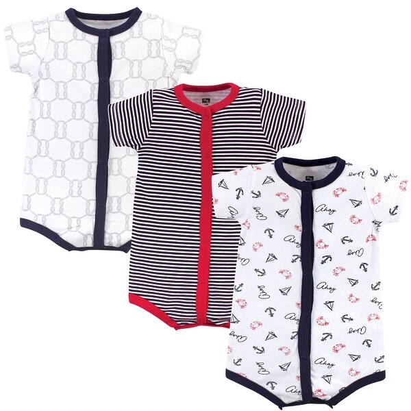 slide 1 of 1, Hudson Baby Infant Boy Cotton Rompers 3pk, Ahoy 0 - 3 Months - Blue/Red