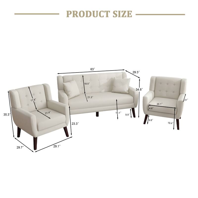 3-Piece Tufted Linen Armchair and Loveseat Set