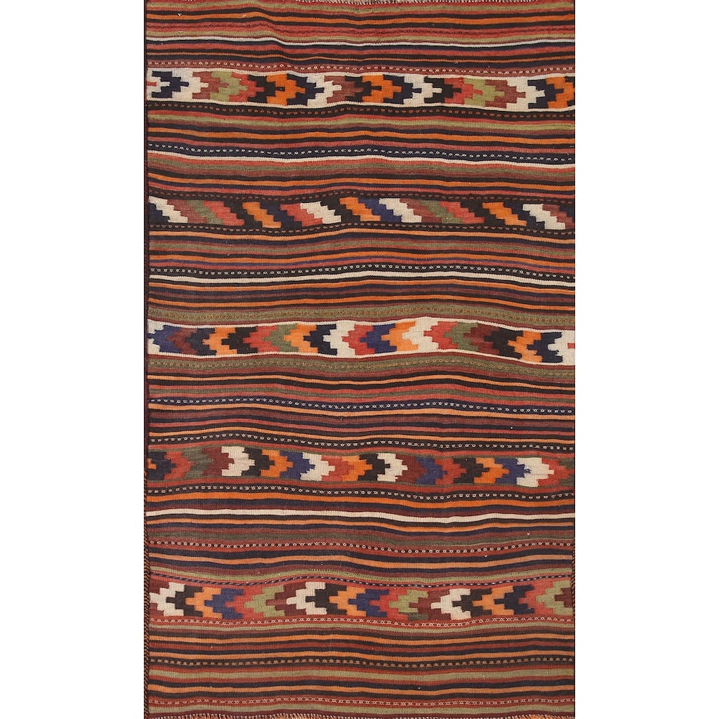 Striped Kilim Persian Vintage Rug Flatweave Multi-Color Wool Carpet - 4'5"x 7'4"