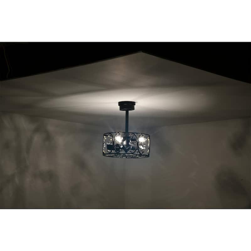 Albina 16 Inch Matte Black and Gold Crystal Fandelier - N/A