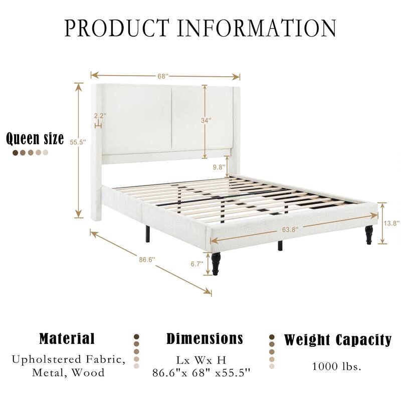 Queen Size Bed Frame with 55.5"High Back Upholstered Headboard