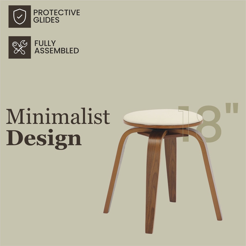Pelya Minimalist Modern Round Counter Stool with Leather Seat & Poplar Wood Frame 360° Swivel Kitchen Bar Stool