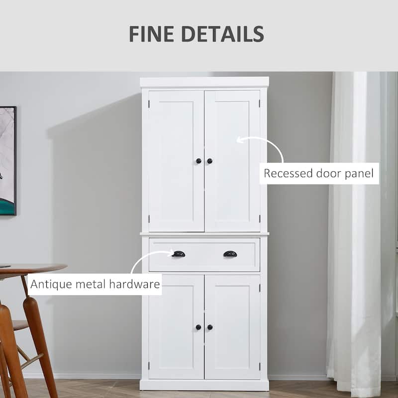 HOMCOM 72" Traditional Freestanding Kitchen Pantry Cupboard with 2 Cabinet,Drawer and Adjustable Shelves - N/A