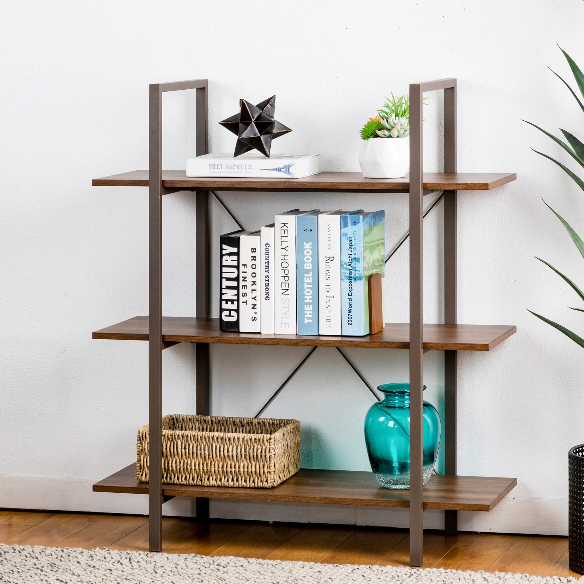 Dropship Home Office 4-Tier Bookshelf; Simple Industrial Bookcase
