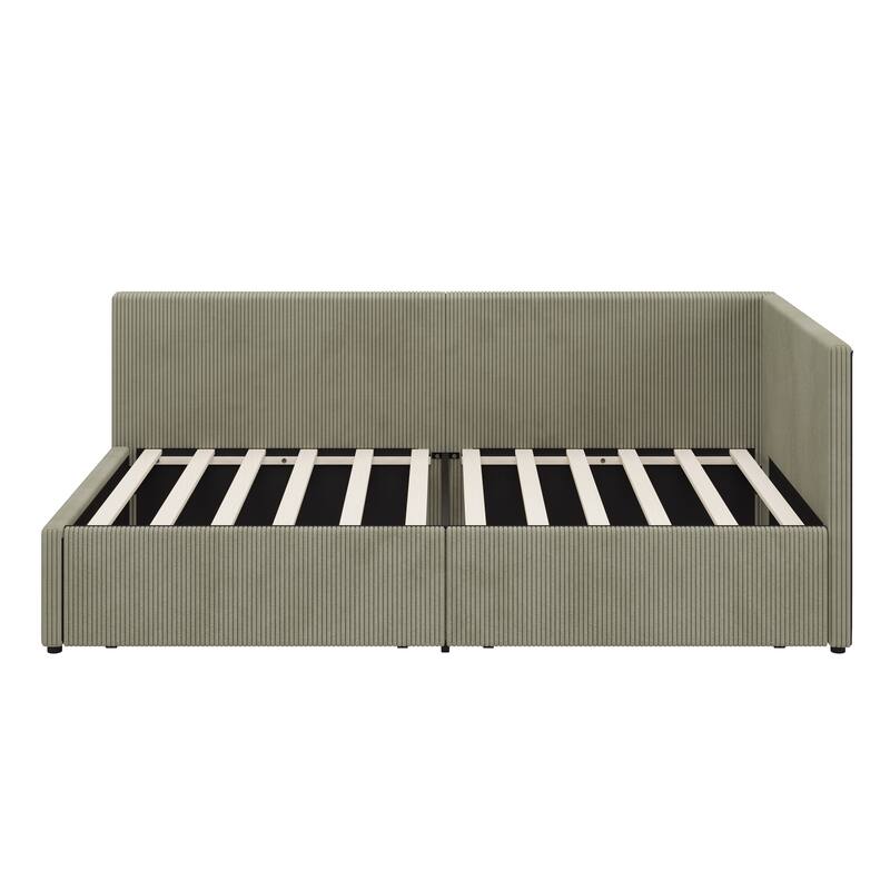 L Shape Corner Bed, Corduroy Upholstered Daybed
