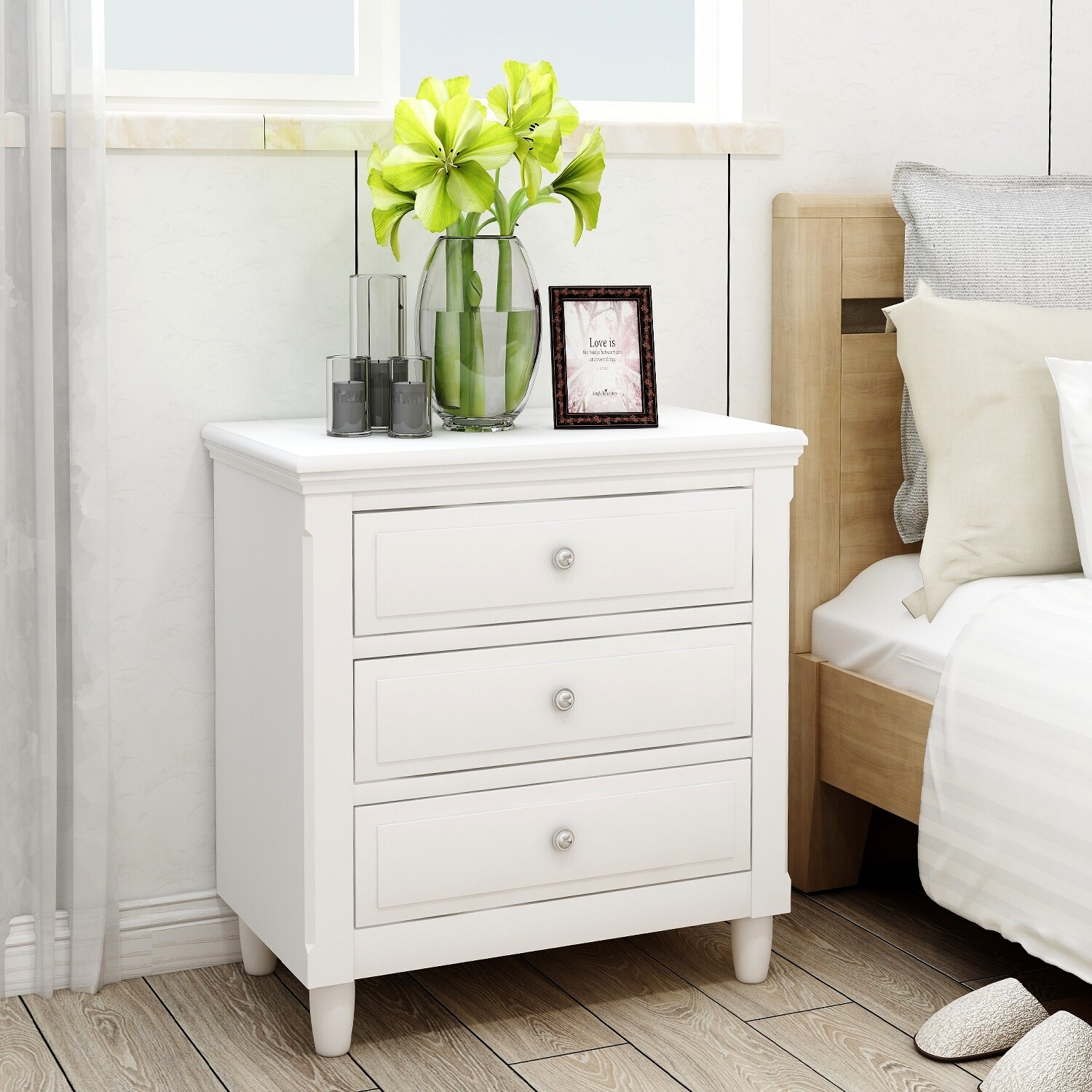 Shop White 3 Drawer Side Table Nightstand Overstock 31229410