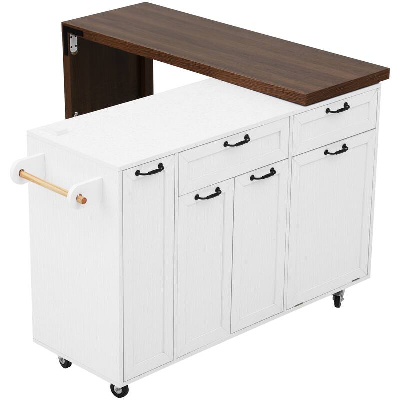 Mobile Kitchen Cart with Pull Out Dining Table Storage Drawers and Spice Rack